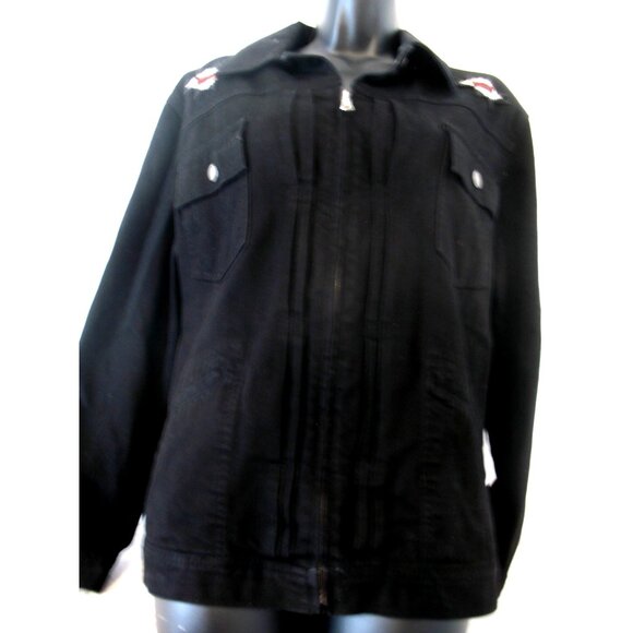 Ralph Lauren Black Jean Jacket With Pewter Buttons Women's Size L and Beading - Picture 4 of 13